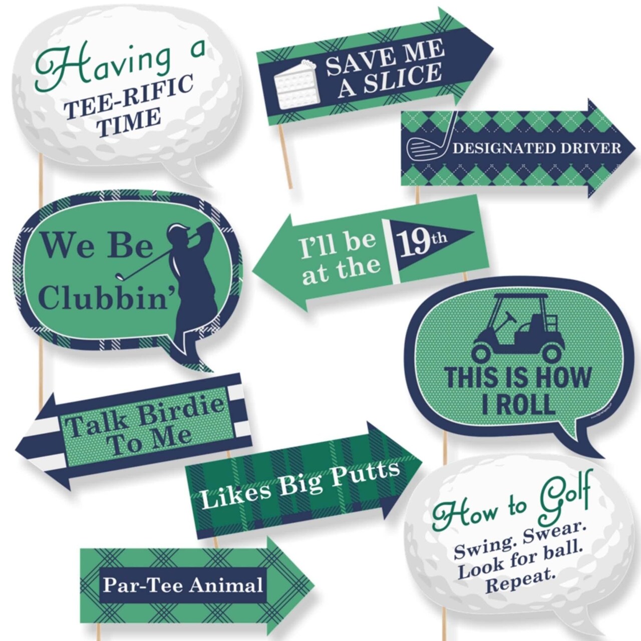 Big Dot of Happiness Funny Par-Tee Time - Golf - Party Photo Booth Props Kit - 10 Piece